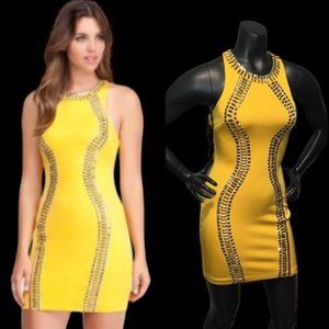 Bebe Embellished/Studded Yolk Yellow Bodycon Dress, XS